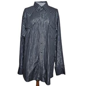 Black and Silver Pinstripe Western Snap Front Shirt Size Large